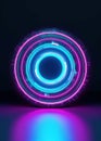 Abstract background with neon circles. Abstract background round portal pink blue.