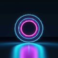 Abstract background with neon circles. Abstract background round portal pink blue.