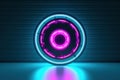 Abstract background with neon circles. Abstract background round portal pink blue.