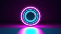 Abstract background with neon circles. Abstract background round portal pink blue.