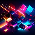 Abstract background with neon cubes. 3d rendering, 3d illustration. Generative AI Royalty Free Stock Photo