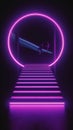 Abstract background with neon lights and stairs, night club display background. Royalty Free Stock Photo