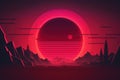 Abstract background with neon red circle in the center. Synthwave , polycount, retrofuturism, retrowave, outrun, Retro cyberpunk