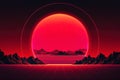 Abstract background with neon red circle in the center. Synthwave , polycount, retrofuturism, retrowave, outrun, Retro cyberpunk