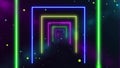 Abstract background with neon tunel bright lines geometric shapes, looped animation. Neon lights grid loop with