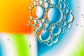 Abstract Background of Oil Bubbles on Water Surface cyan orange green colorful palette Royalty Free Stock Photo