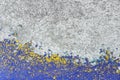 Abstract background from old grey concrete wall with yellow and Royalty Free Stock Photo