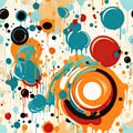 Abstract background with paint spots and circles in orange and cyan (tiled)