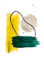 Abstract background, paint strokes, gray, yellow, dark green, overlapping, drawing , watercolor paint, on a white