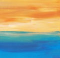 Abstract background painting, blue, orange, turquoise. Oil multicolored brush strokes on paper