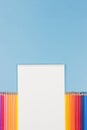 Abstract background for painting, drawing and sketching. Blank white paper spiral notebook and many colored pencils on Royalty Free Stock Photo