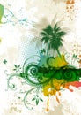 Abstract tropical background with palm trees and tropical flowers Royalty Free Stock Photo