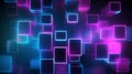 Abstract background. Pattern of neon glowing pink and blue squares in futuristic style.