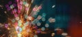 Abstract background pattern, presentation cover illustration, postcard cover with sparkles and fireworks close view Royalty Free Stock Photo