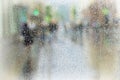 Abstract background of people hurrying down the city street in rainy day. Intentional motion blur. Concept of seasons Royalty Free Stock Photo