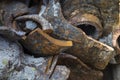 Abstract background with pieces of old rusting cast iron