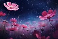 Abstract background with pink flowers and starry night sky. AI generated Royalty Free Stock Photo