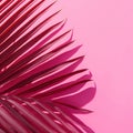 Abstract Background with Pink Leaves and Shadow. Tropical Shadow from Palm Leaf on Trendy Red Pink Viva Background.