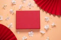 Abstract background podium red geometric coasters fan paper for advertising cosmetic products for beauty products