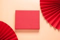 Abstract background podium red geometric coasters fan paper for advertising cosmetic products for beauty products