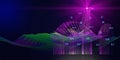 Abstract  background polygonal grid with color blurred lines data on dark. Presentation concept of color algorithms grid. Banner f Royalty Free Stock Photo