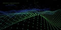 Abstract background with polygonal noisy grid connecting dots on dark. Analytics data algorithms.  Computing concept. Banner Royalty Free Stock Photo