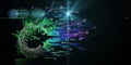 Abstract background with polygonal star grid analyze data and blurred lines. Analytics algorithms data. Big data. Quantum Royalty Free Stock Photo