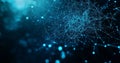 Abstract background with polygonal wireframe shapes and glowing blue dots, creating sense of depth and technology. Ideal for