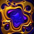 abstract background with a psychedelic pattern in blue, gold , like in 3D style, ai generation