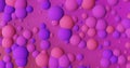 Abstract background, purple and pink balls on a plane pink background flat view. 3d render