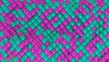 abstract background of purple and turquoise rows of cubes with glowing texture. 3d render
