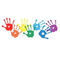 Abstract background with rainbow colored handprints