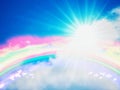 Abstract background with a rainbow in the refreshing blue sky