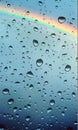 Raindrops on wet window glass and rainbow Royalty Free Stock Photo