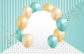 Abstract Background with Realistic Balloons, frame, confetti. Vector Illustration Royalty Free Stock Photo