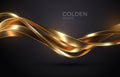 Abstract background with realistic golden metal shape. Fuid golden wave. Intertwined gold shapes.