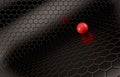 Abstract background of the red Ball on black mesh grid.