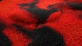 Abstract background with red black floating particles with depth of field. Wave with many particles. Digital technology.