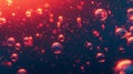 Abstract background with red bubbles shooting up from glowing liquid surface. Hell lava, aqua, random moving bubbles or Royalty Free Stock Photo