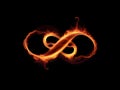 abstract background with red fire and a black infinity symbol Royalty Free Stock Photo