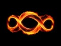 abstract background with red fire and a black infinity symbol