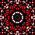 abstract background of red hearts pattern of kaleidoscope. red black mandala