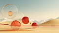abstract background with red and orange spheres in the desert with mountains in the background Royalty Free Stock Photo