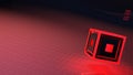 Absstract red background with grid and red lighted cube - 3D rendering illustration Royalty Free Stock Photo