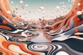 abstract background resembling a surreal dreamscape, with floating objects and distorted perspectives