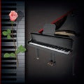 Abstract background with rose and grand piano Royalty Free Stock Photo