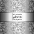 Abstract background with roses, luxury gray and metal silver vintage tracery made of roses, damask floral wallpaper ornaments, inv Royalty Free Stock Photo