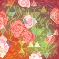 Abstract background with roses and triangles on colorful background Royalty Free Stock Photo