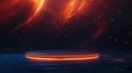 Abstract background with rotating black platform and glowing particles for futuristic design