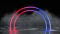 Abstract background, round portal, pink blue led lights